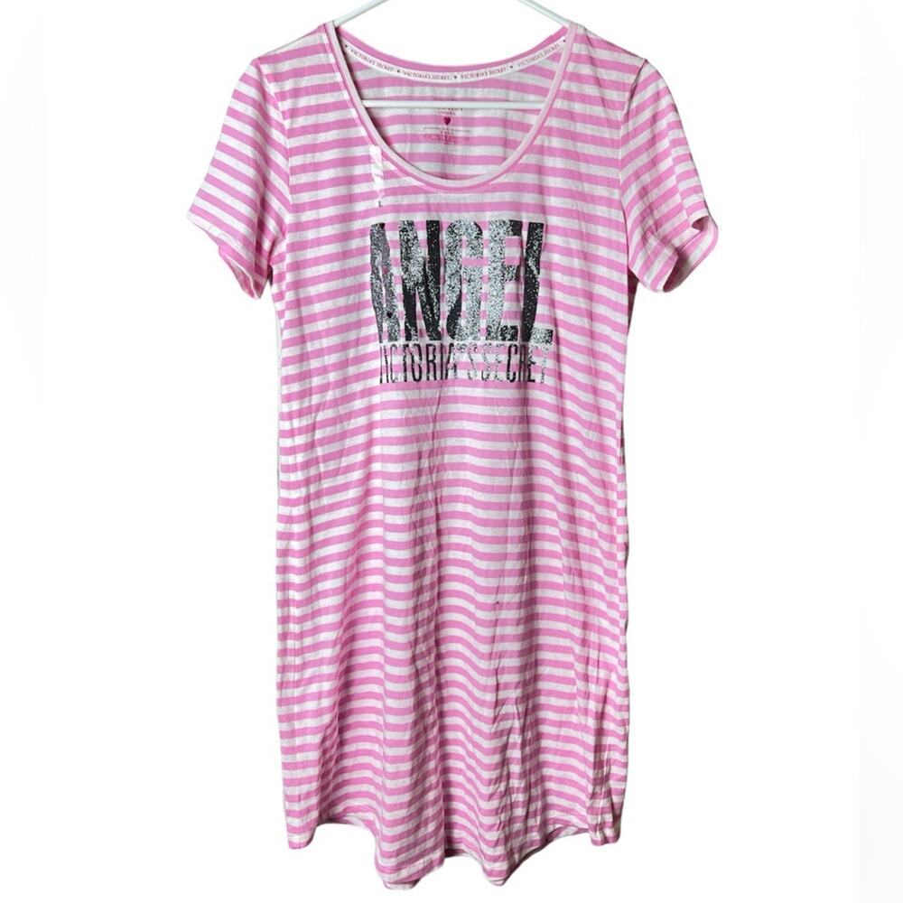 Victoria's Secret Women's Striped Crewneck Graphic Logo Short Sleeve Sleepwear